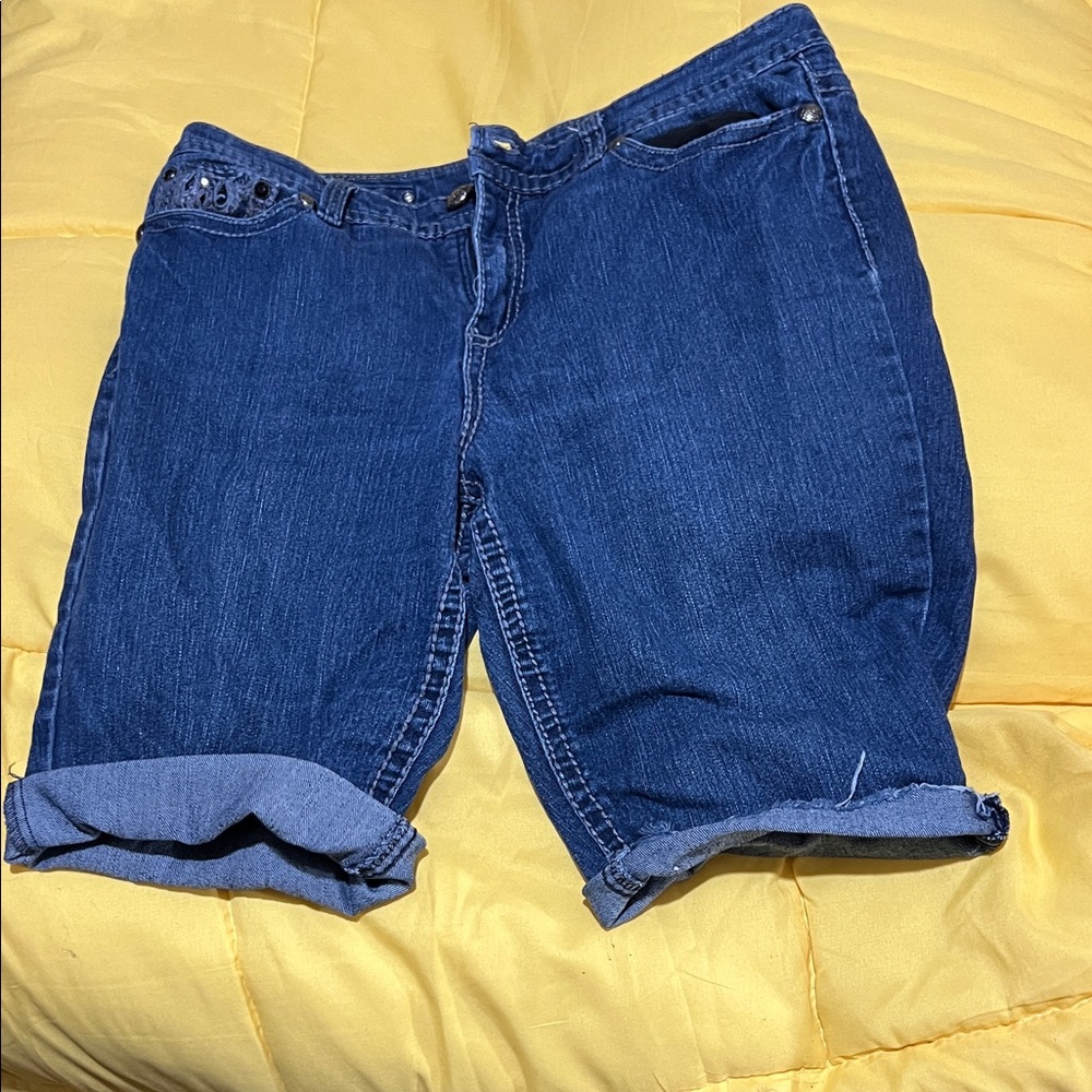 Rolled Hem Blue Denim Shorts